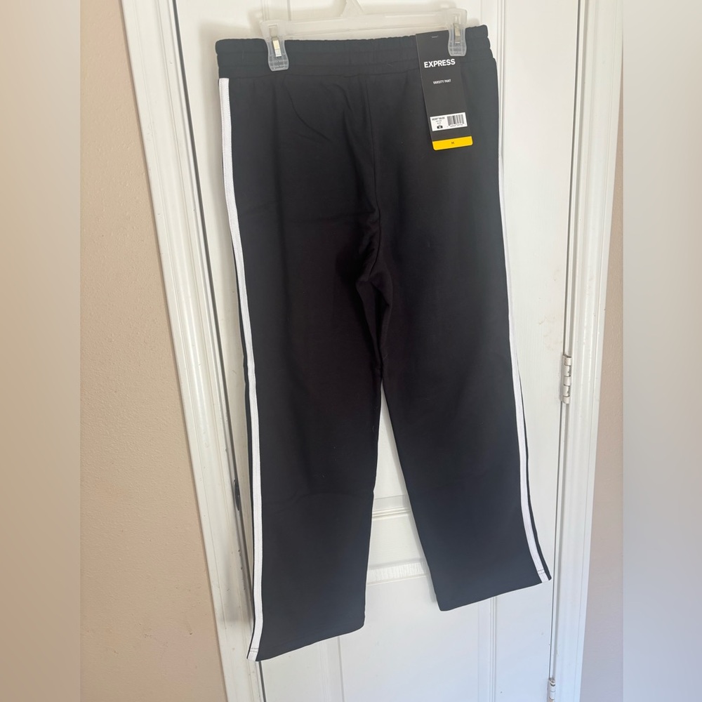 NWT Express Black Sweatpants with White Stripes Cozy Athleisure Workout Medium - Picture 2 of 5